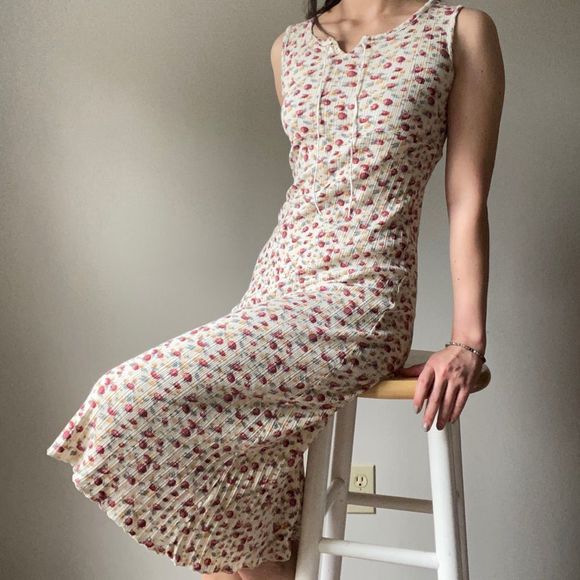 Se-lan Vintage Floral Ribbed  A-Line Maxi Summer Dress - Picture 1 of 7